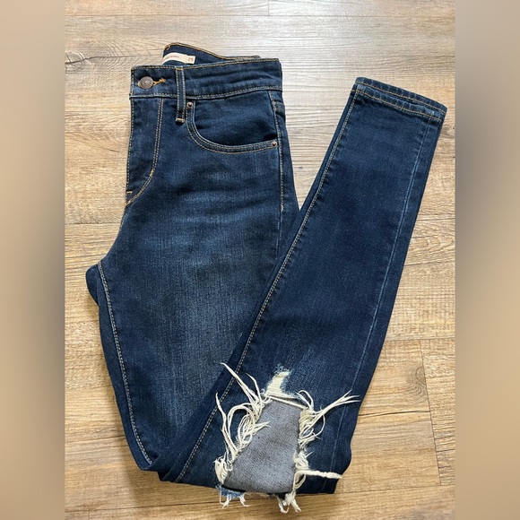 Levi's Denim - Levi’s Strauss 721 dark wash high rise skinny busted knee jeans